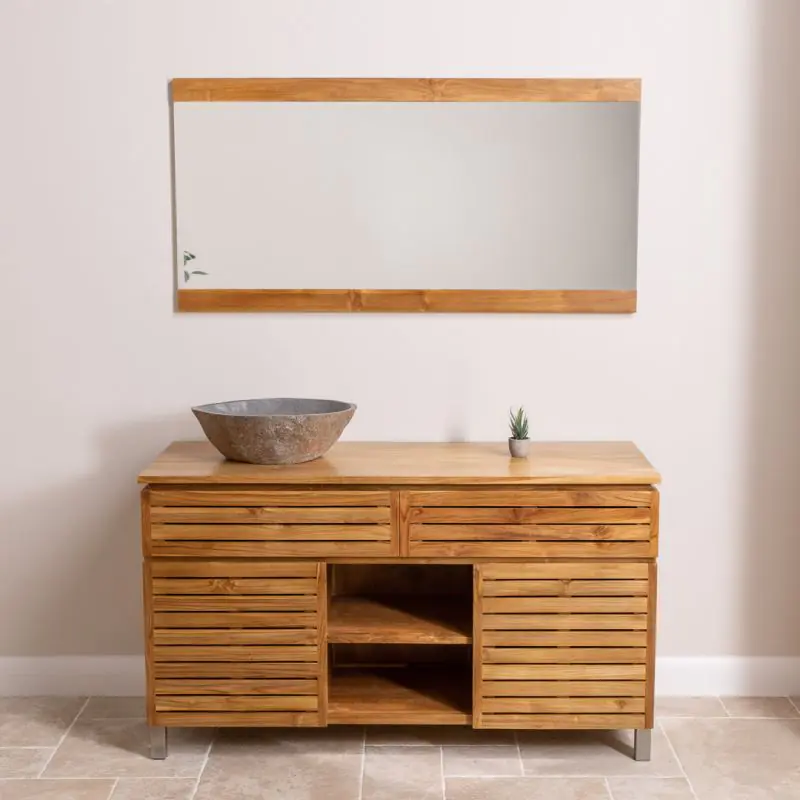 Diva Teak Large Washstand with Cupboards, Drawer and Shelves - 140cm X 80cm Diva Teak Large Washstand with Cupboards, Drawer and Shelves - 140cm X 80cm