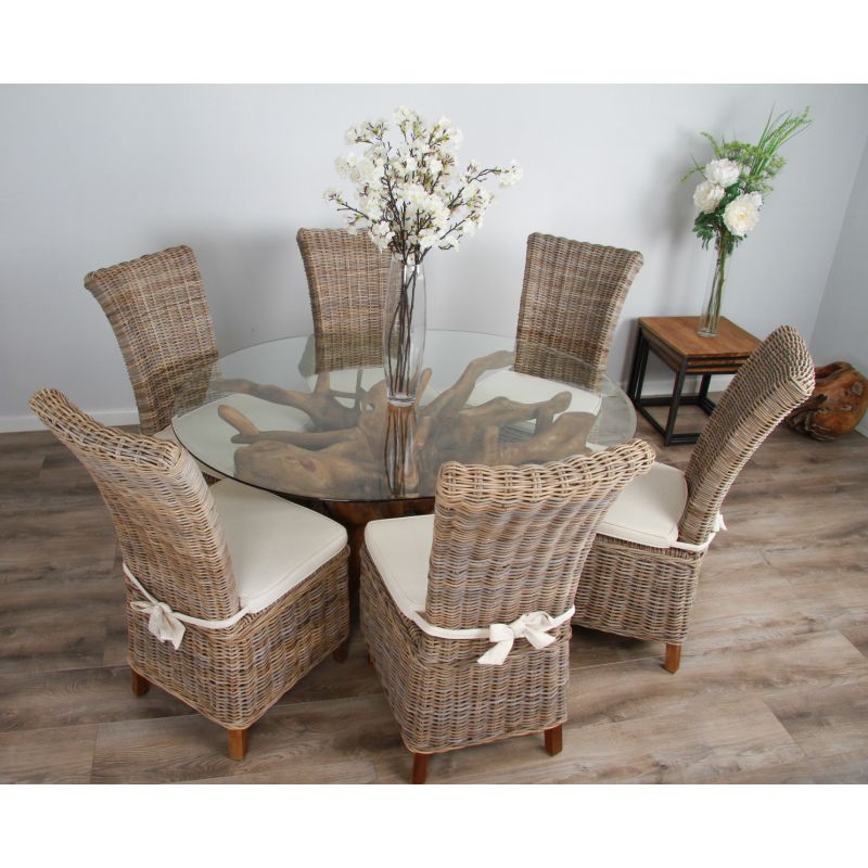 1.5m x 1.2m Reclaimed Teak Root Oval Dining Table with 4 Latifa Chairs