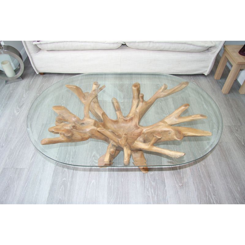 1.2m Reclaimed Teak Root Oval Coffee Table