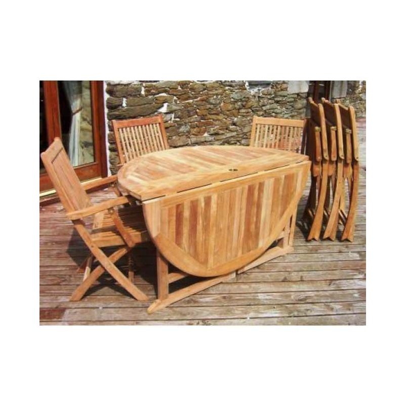 1.4m Teak Circular Gateleg Table with 6 Kiffa Folding Armchairs