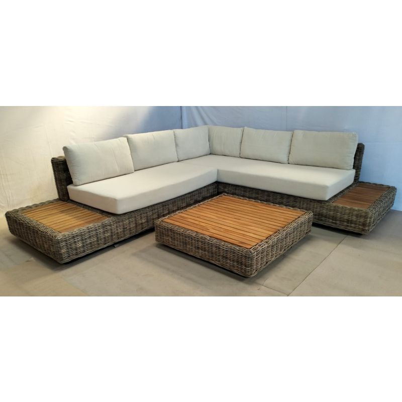 Zuri Natural Wicker and Teak Corner Sofa