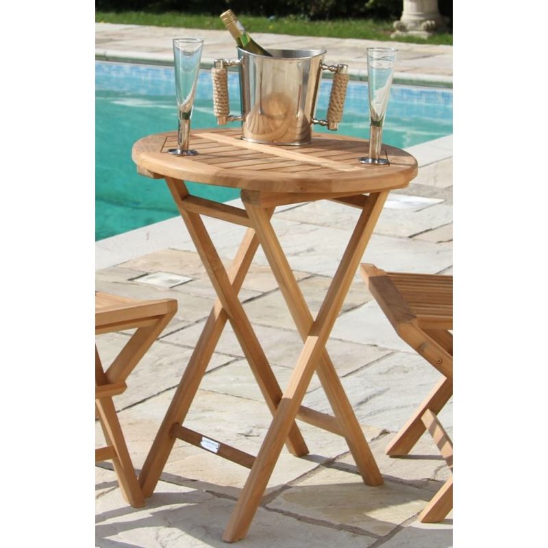 60cm Teak Circular Folding Table 