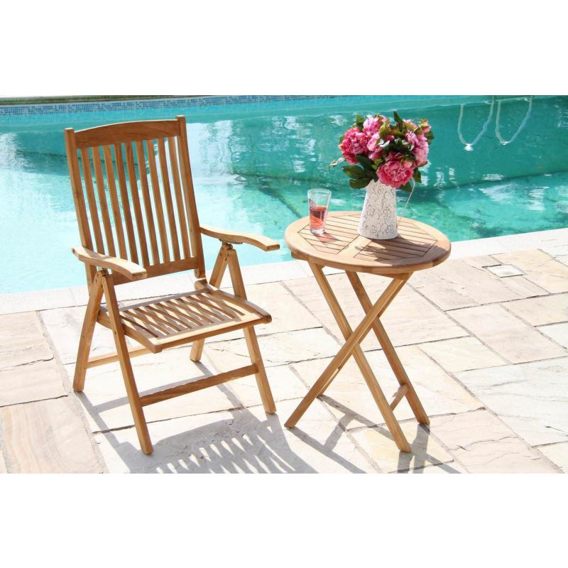 60cm Teak Circular Folding Table with 1 Harrogate Reclining Chair