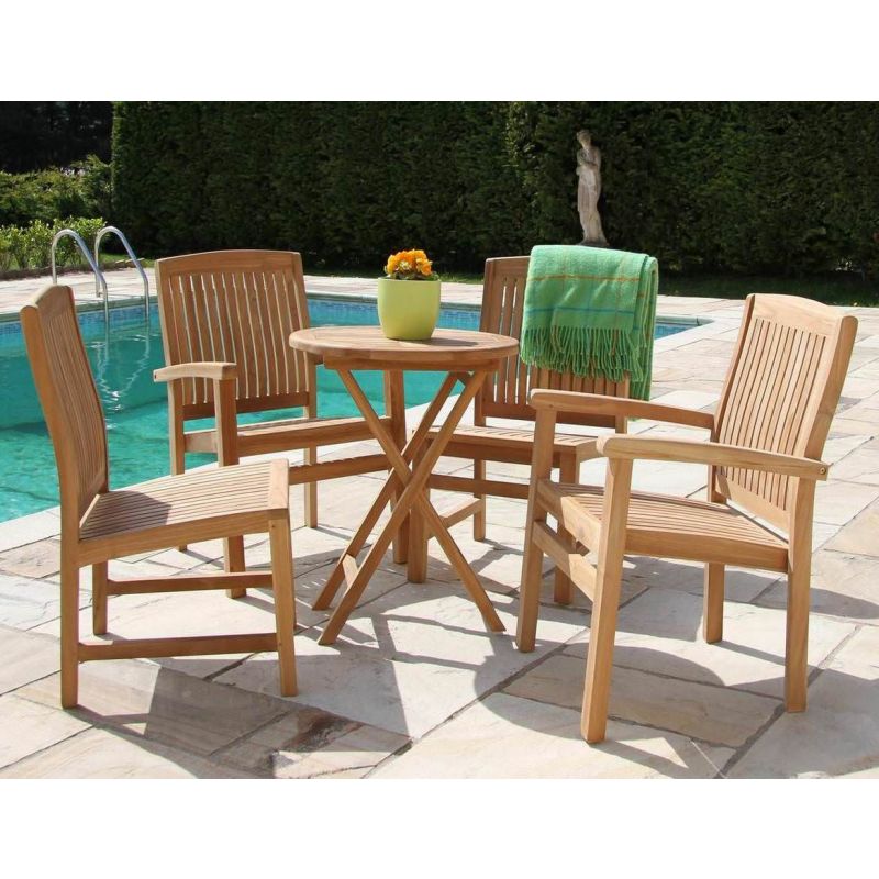 60cm Teak Circular Folding Table with 4 Solid Teak Chairs