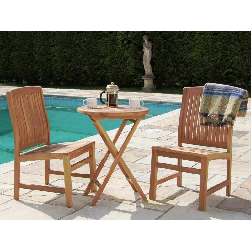 60cm Teak Circular Folding Table with 2 Solid Teak Chairs