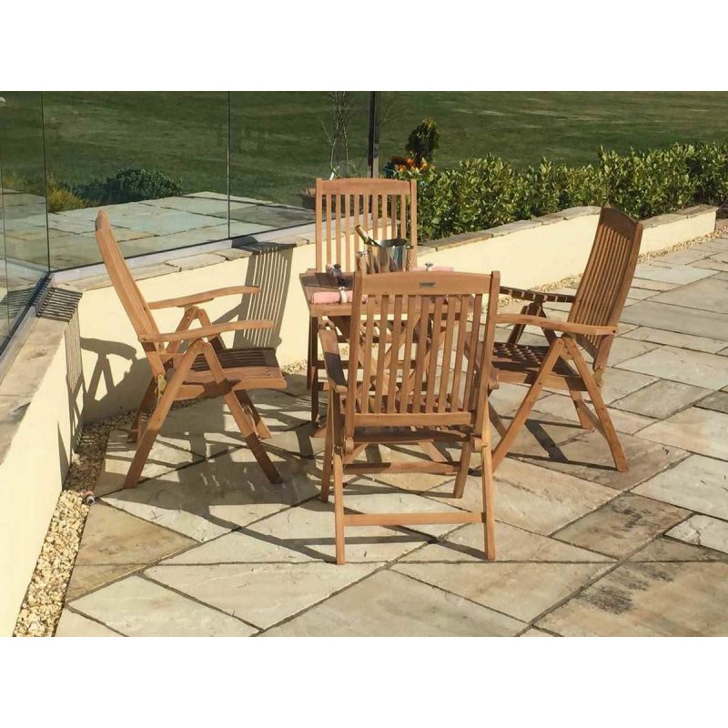 70cm Teak Square Folding Table with 4 Harrogate Recliners