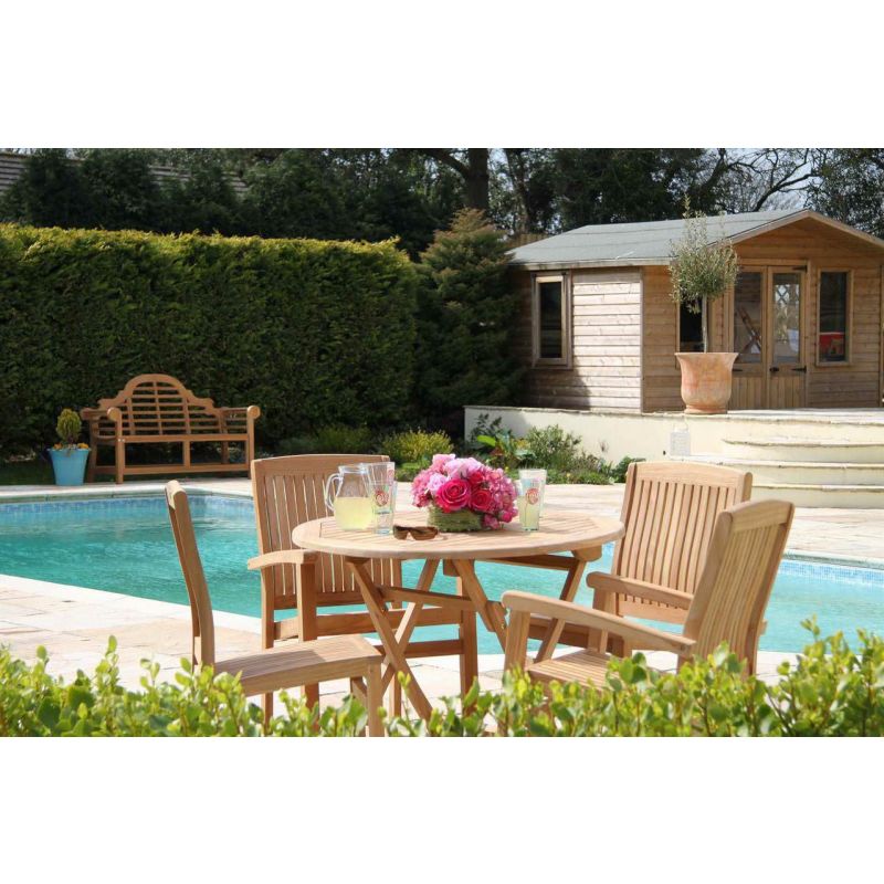 1m Teak Circular Folding Table with 2 Marley Chairs & 2 Marley Armchairs