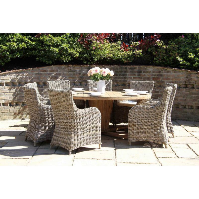 1.8m Reclaimed Teak Character Garden Table with 8 Donna Chairs