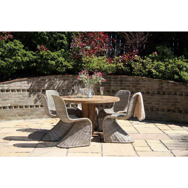 1.3m Reclaimed Teak Character Garden Table with 6 Stackable Zorro Chairs