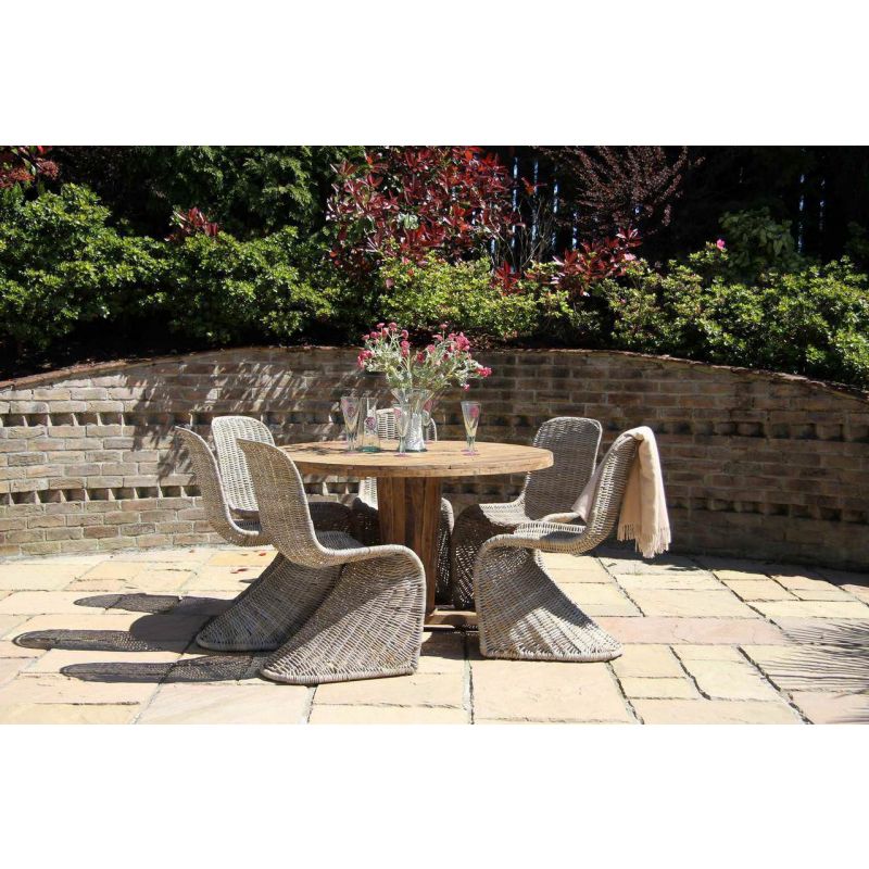 1.3m Reclaimed Teak Character Garden Table with 6 Stackable Zorro Chairs