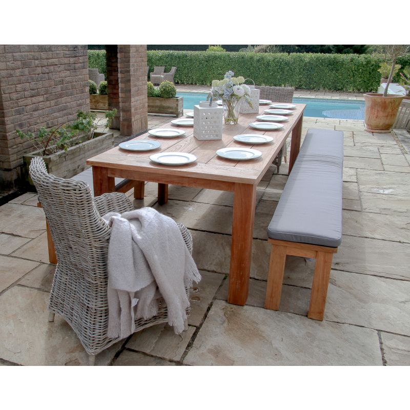 3m Reclaimed Teak Outdoor Open Slatted Table with 2 Backless Benches & 2 Donna Armchairs