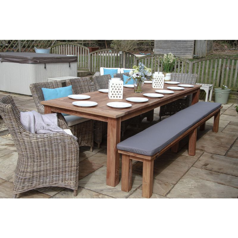 3m Reclaimed Teak Outdoor Open Slatted Table with 1 Backless Bench & 6 Donna Armchairs
