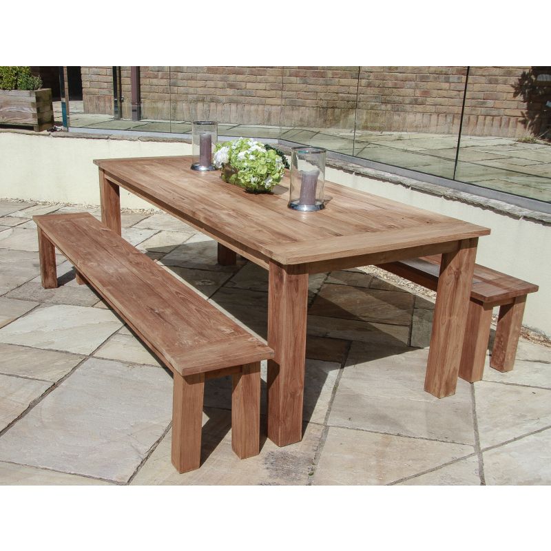 2.4m Reclaimed Teak Outdoor Open Slatted Table with 2 Backless Benches 