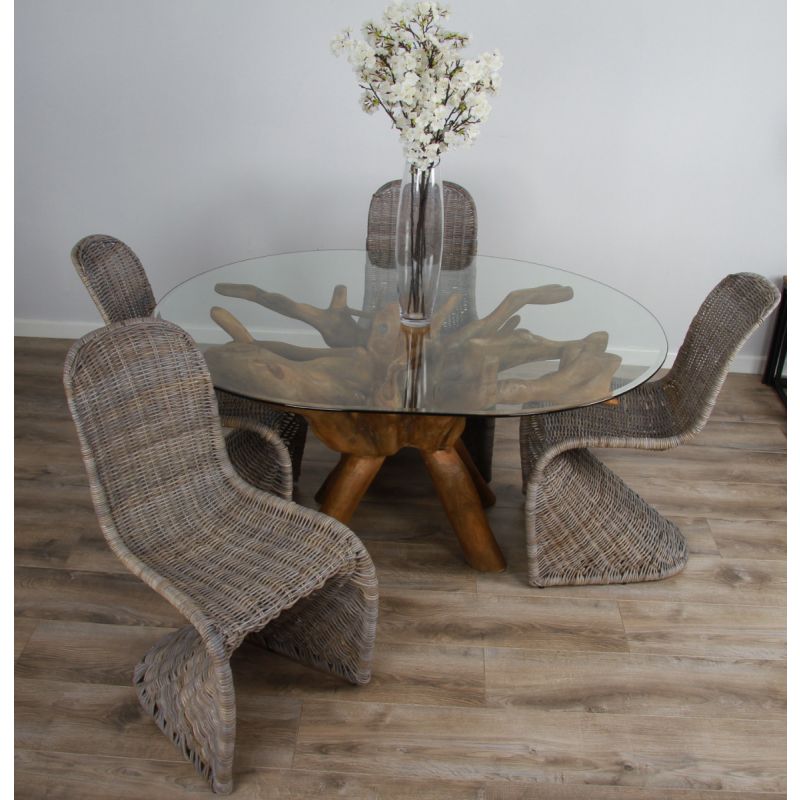 1.5m x 1.2m Reclaimed Teak Root Oval Dining Table with 4 or 6 Zorro Chairs