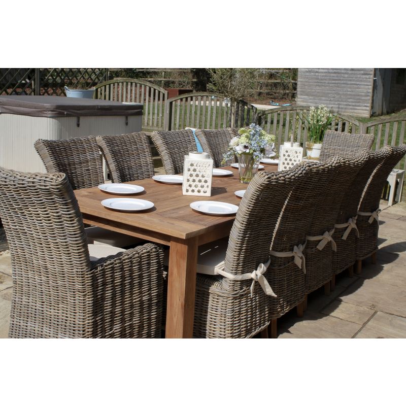 3m Reclaimed Teak Outdoor Open Slatted Table with 10 Latifa Chairs & 2 Armchairs