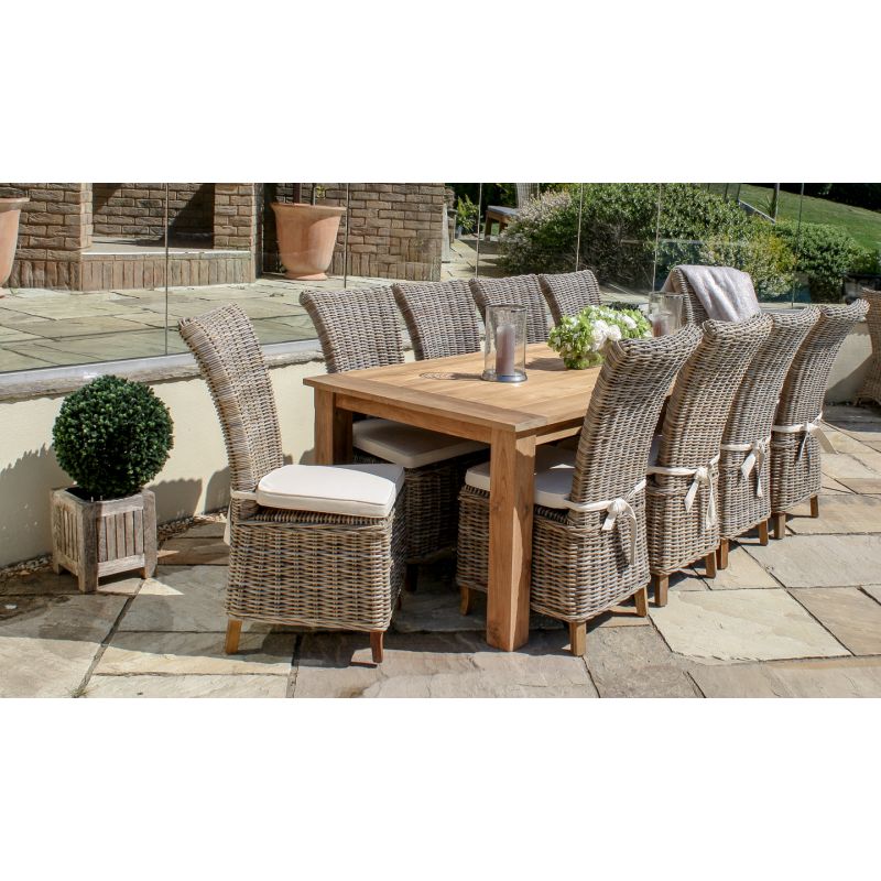 2.4m Reclaimed Teak Outdoor Open Slatted Table with 10 Latifa Chairs