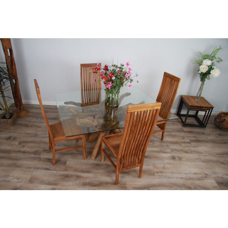 1.5m x 1.2m Reclaimed Teak Root Rectangular Dining Table with 4 or 6 Vikka Chairs