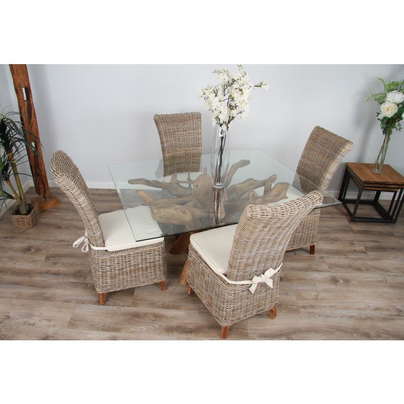 1.5m x 1.2m Reclaimed Teak Root Rectangular Dining Table with 4 or 6 Latifa Chairs