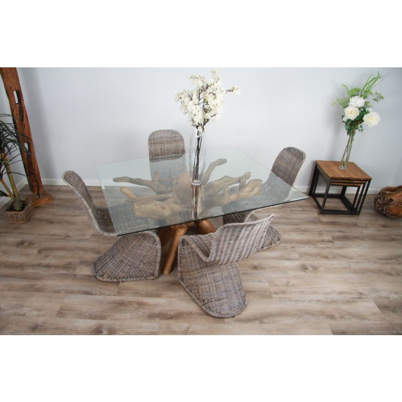 1.5m x 1.2m Reclaimed Teak Root Rectangular Dining Table with 4 or 6 Zorro Chairs 
