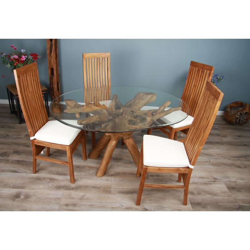 1.5m x 1.2m Reclaimed Teak Root Oval Dining Table with 4 Vikka Chairs