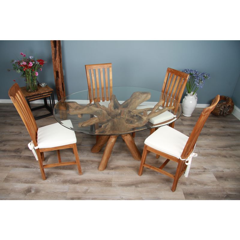 1.5m x 1.2m Reclaimed Teak Root Oval Dining Table with 4 or 6 Santos Chairs