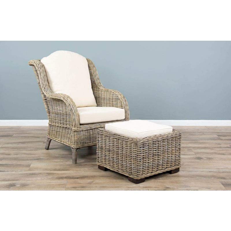 Jumo Natural Wicker Armchair and Footstool Set