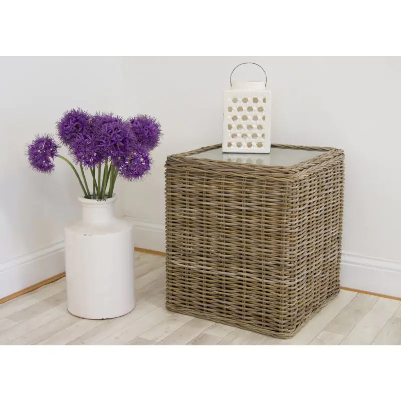 60cm Natural Wicker Glass Topped Coffee Table