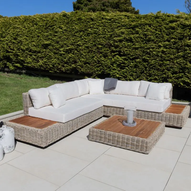 Zuri Natural Wicker and Teak Corner Sofa