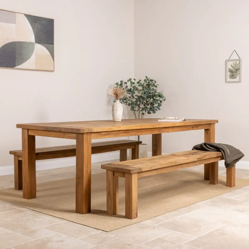 2.4m Reclaimed Teak Mexico Dining Table with 2 Backless Benches 2.4m Reclaimed Teak Mexico Dining Table with 2 Backless Benches
