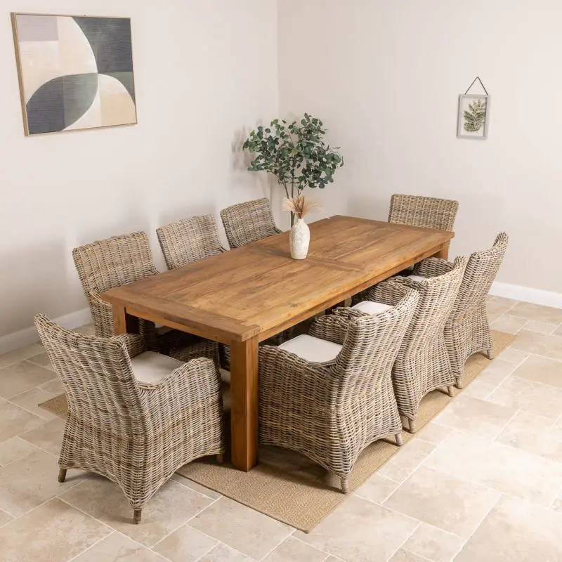 2.4m Reclaimed Teak Mexico Dining Table with 8 Donna Chairs
