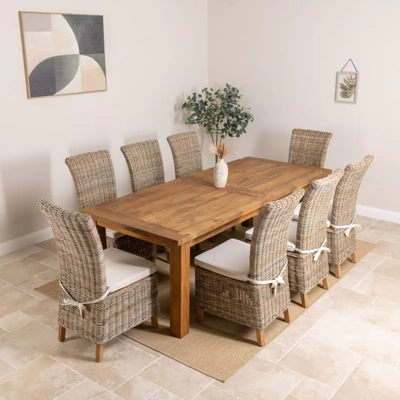 2.4m Reclaimed Teak Mexico Dining Table with 8 Latifa Chairs