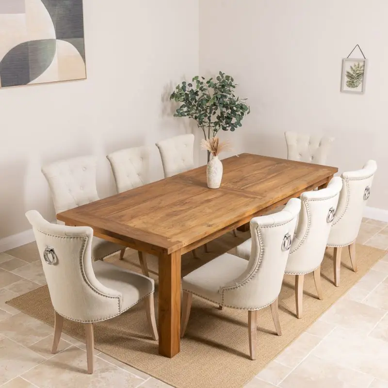 2.4m Reclaimed Teak Mexico Dining Table with 8 Windsor Ring Back Chairs