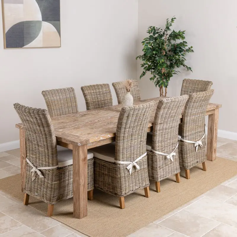 2.6m Reclaimed Teak Mexico Dining Table with 8 Latifa Chairs