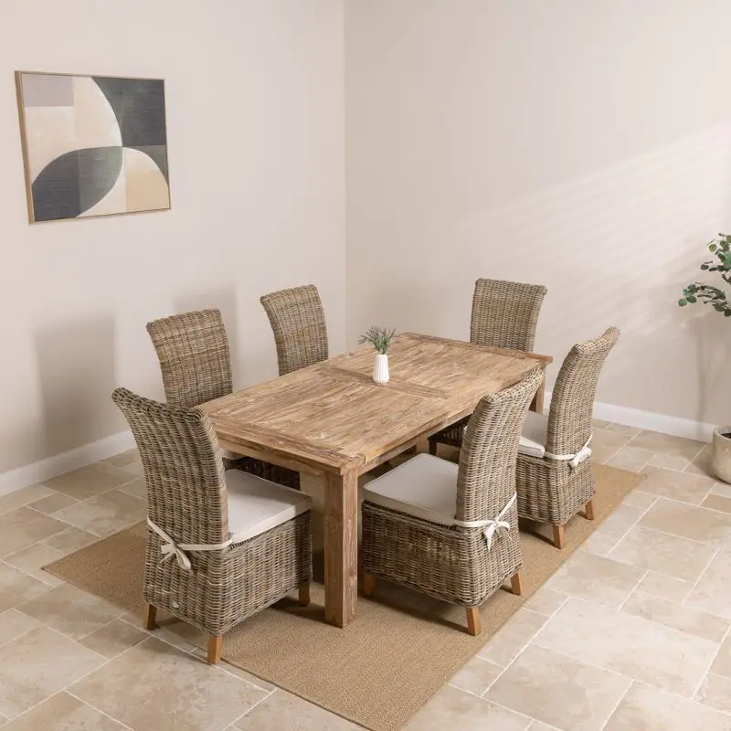 2m Reclaimed Teak Mexico Dining Table with 6 Latifa Chairs 2m Reclaimed Teak Mexico Dining Table with 6 Latifa Chairs