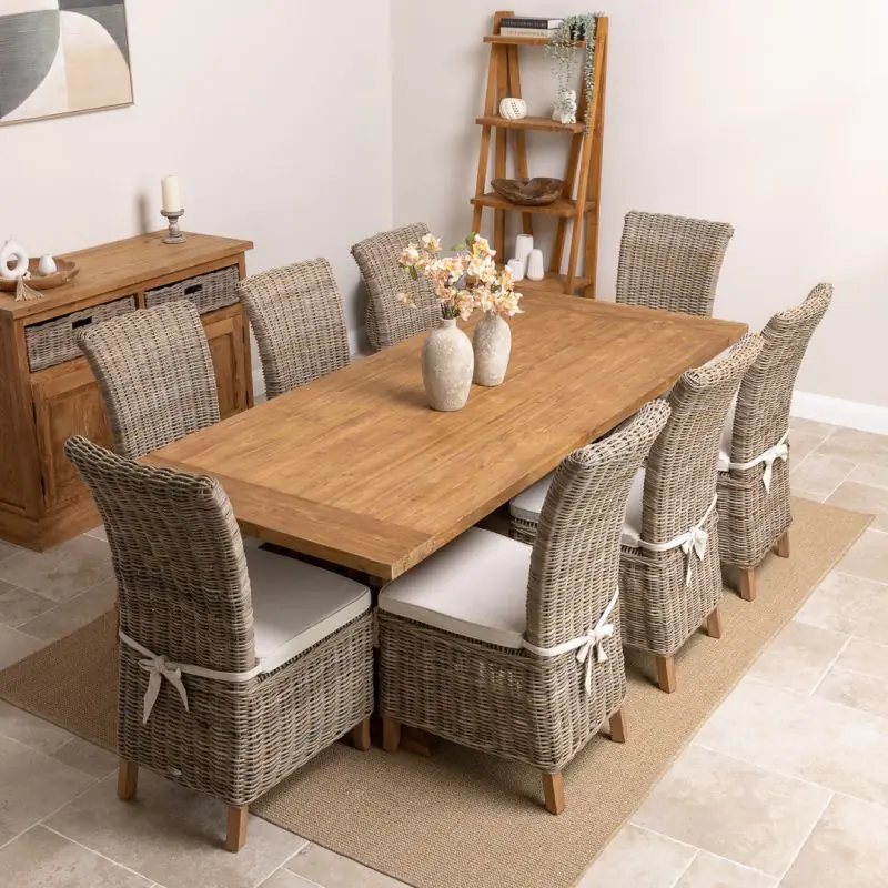 2.4m Monastery Reclaimed Teak Dining Table with 8 Latifa Chairs 2.4m Monastery Reclaimed Teak Dining Table with 8 Latifa Chairs