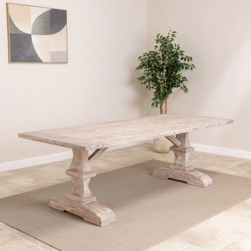 2.4m Reclaimed Teak Monastery Dining Table - Whitewash