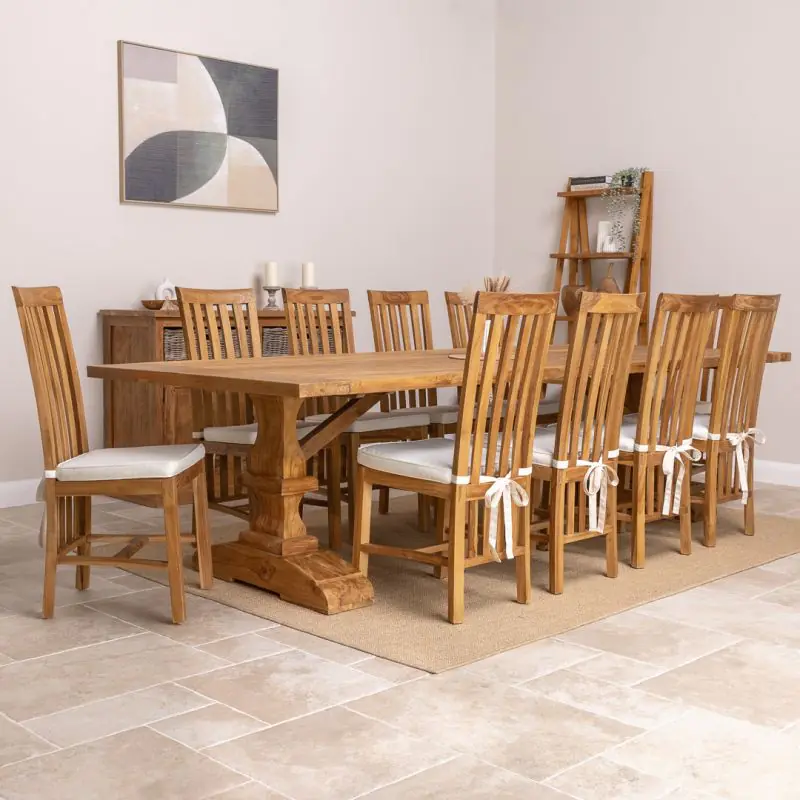 3m Monastery Reclaimed Teak Dining Table with 10 Santos Chairs 3m Monastery Reclaimed Teak Dining Table with 10 Santos Chairs