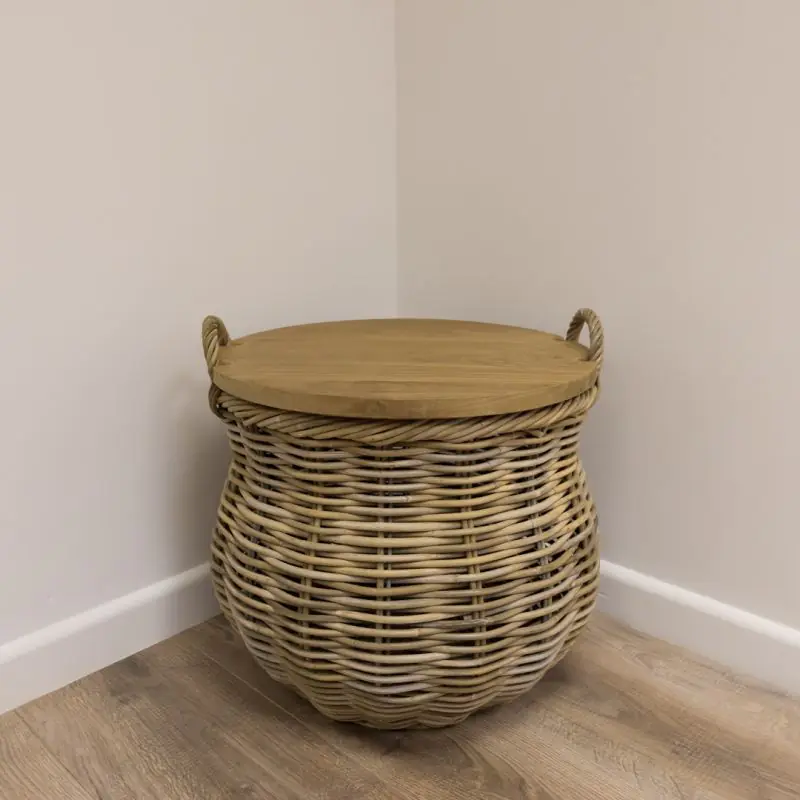 Natural Wicker & Reclaimed Teak Storage Coffee Table