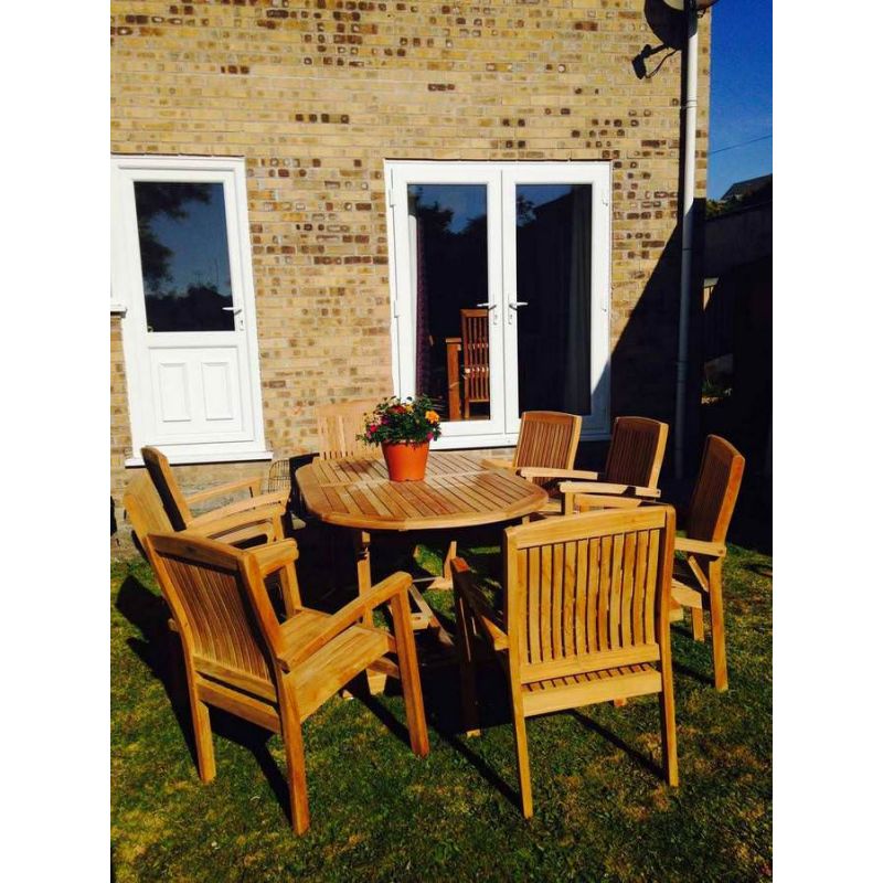 1.9m Teak Oval Pedestal Table with 8 Marley Chairs