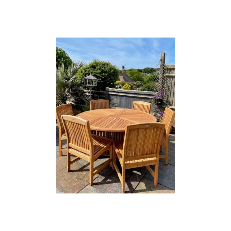 1.5m Teak Circular Radar Table with 6 Marley Chairs - With or Without Arms 