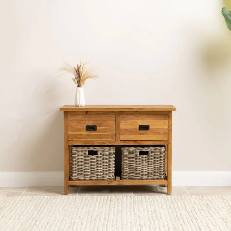 Reclaimed Teak 2 Drawer 2 Basket Storage Unit Reclaimed Teak 2 Drawer 2 Basket Storage Unit