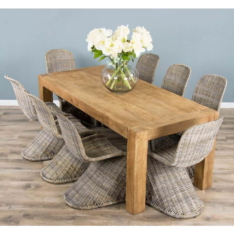 1.8m Reclaimed Elm Chunky Style Dining Table with 8 Stackable Zorro Chairs
