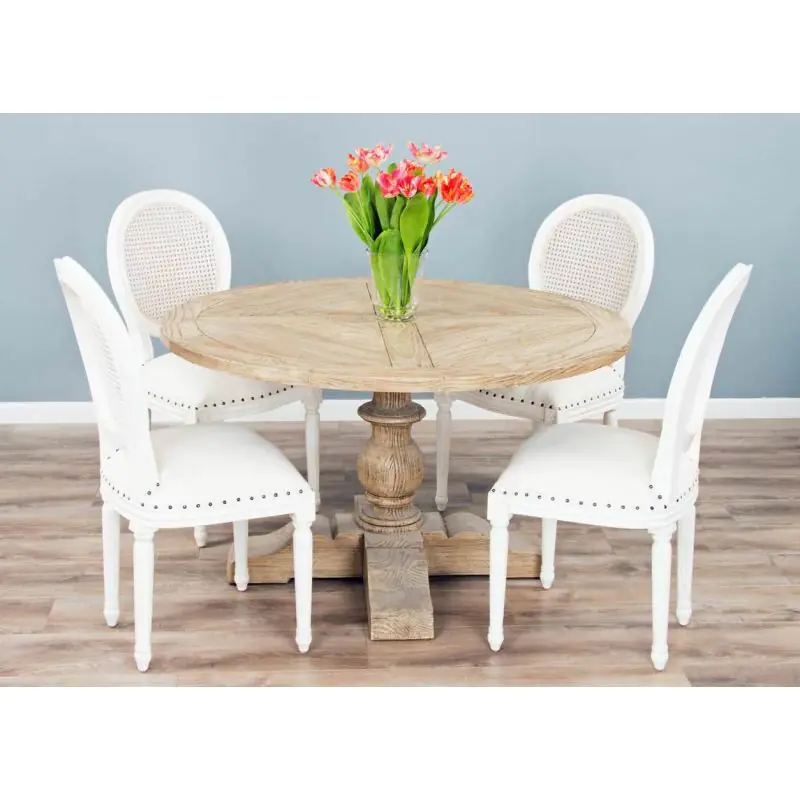 1.3m Farmhouse Pedestal Dining Table with 4 Ellena Chairs