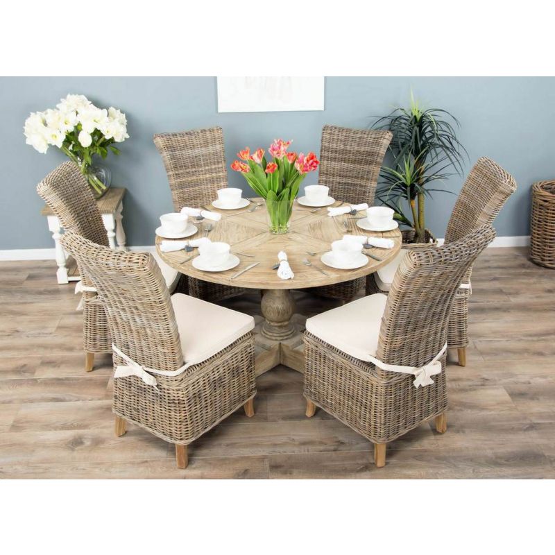 1.3m Farmhouse Pedestal Dining Table with 4 Latifa Chairs