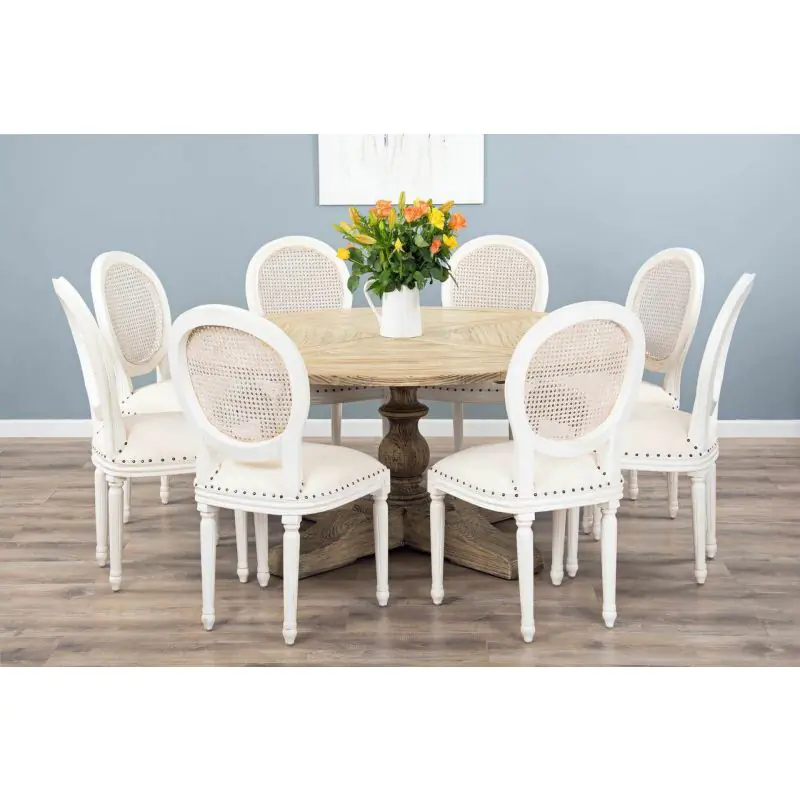 1.6m Farmhouse Pedestal Dining Table with 8 Ellena Chairs