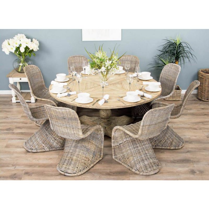 1.6m Farmhouse Pedestal Dining Table with 8 Stackable Zorro Chairs