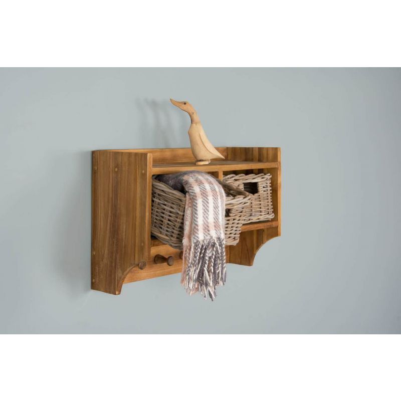 Reclaimed Teak Coat Hook Storage Unit - Two Basket