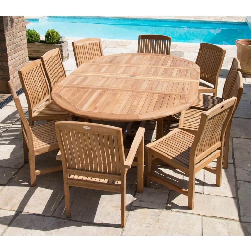 1.5m x 1.5m-2.3m Teak Circular Double Extending Table with 10 Marley Chairs - With or Without Arms