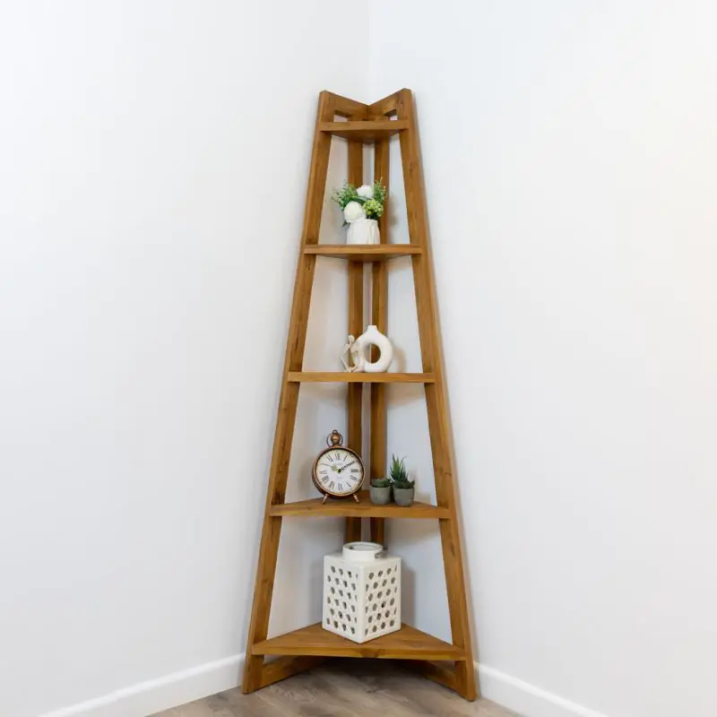 Reclaimed Teak Corner Ladder Shelf