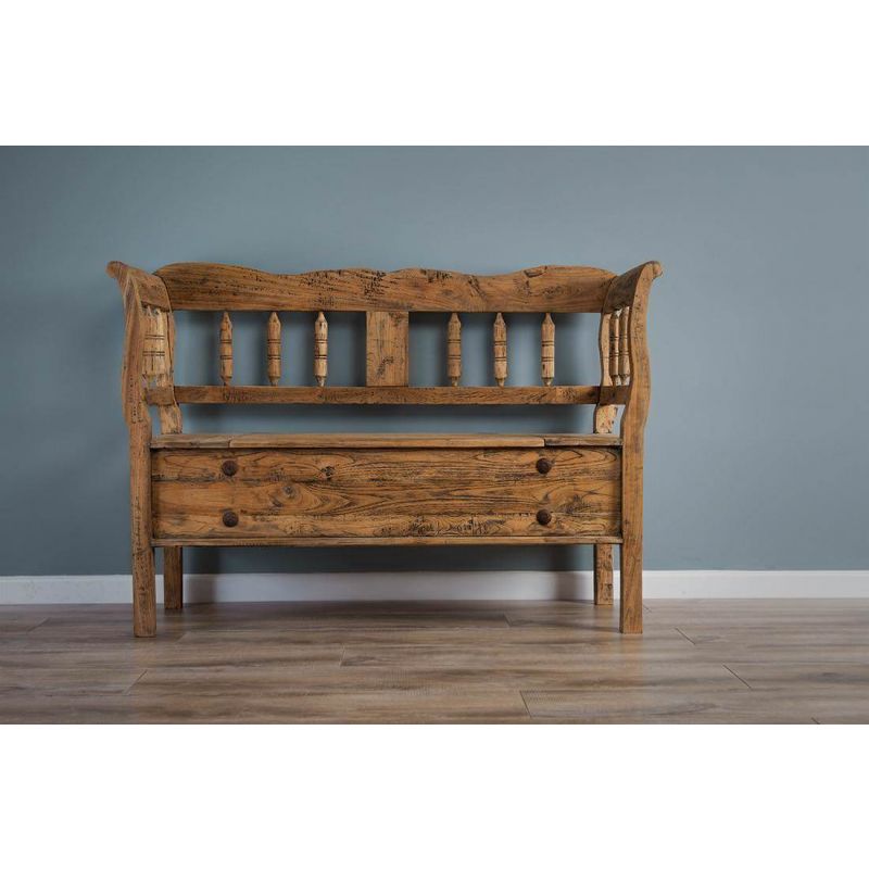 Reclaimed Teak Country Bench with Storage Compartment